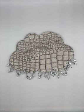 Cloud-Shaped Beaded Clutch - Silver Croc Texture